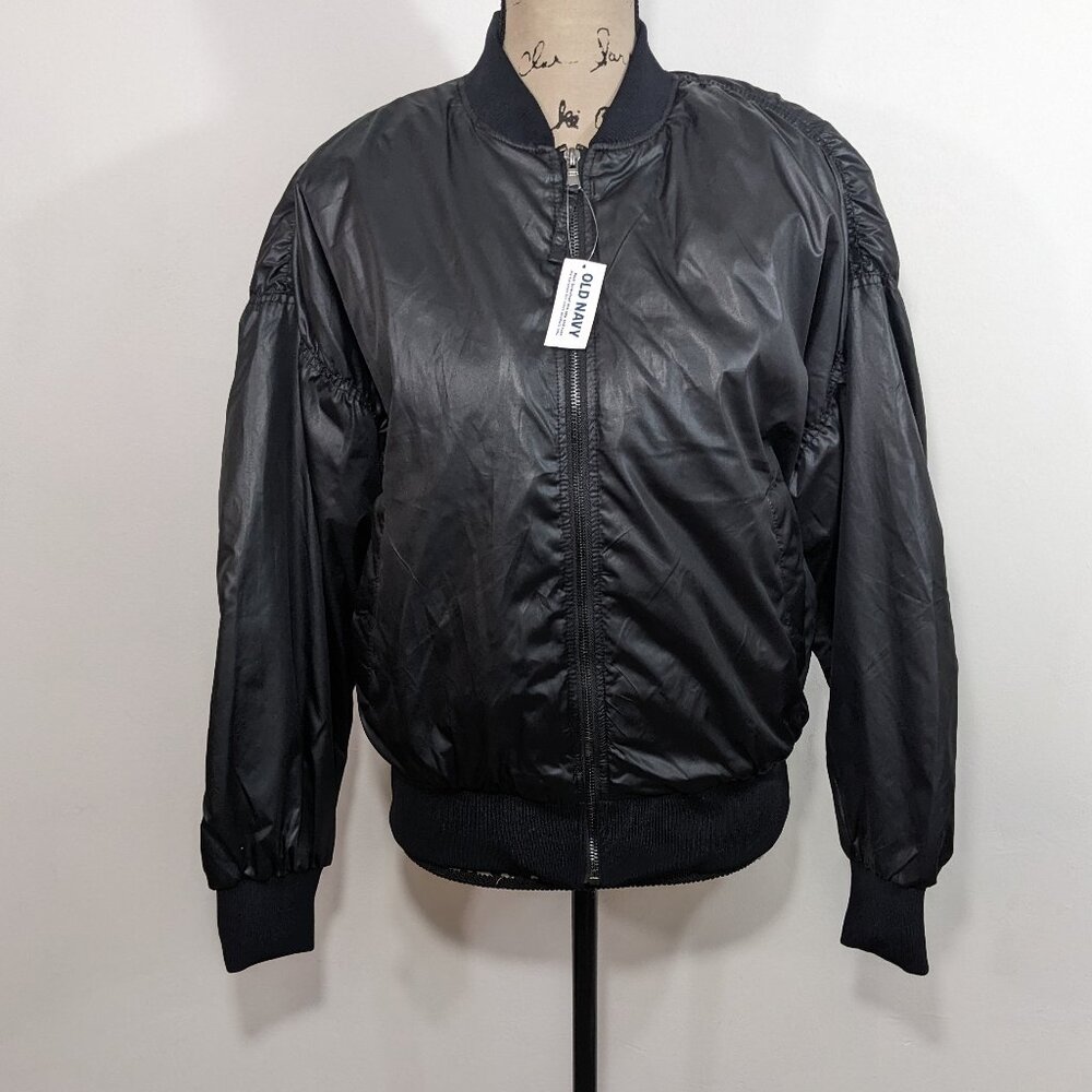 NWT Old Navy Women's Water-Resistant Bomber Jacket Black M Medium